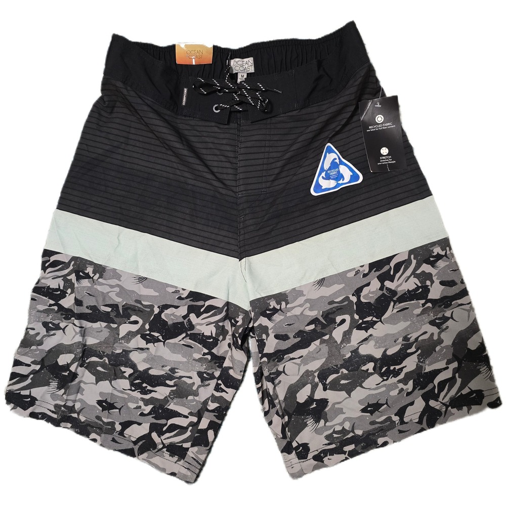 Ocean‎ Coast Men's Medium Swim Trunks Camo Striped Drawstring Recycled (H)